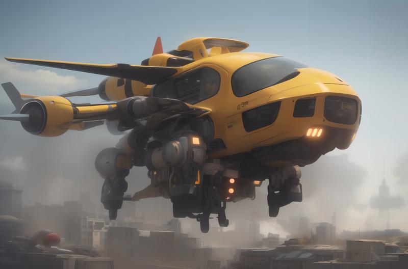 13981-3760008965-SPMAV,One Micro Air Vehicle with yellow body,Transparent glass cab,Wasteland style,_lyco_smm1_0.5_,fly in the air,.jpg